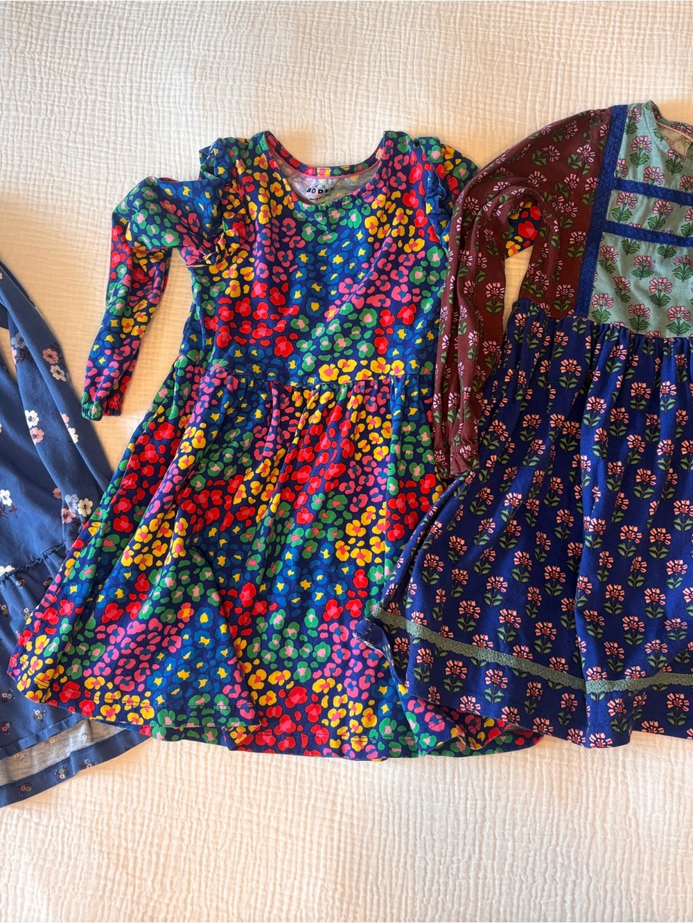 Mini Boden 3 Dresses Size 7-8, Colorful Rainbow Print Long-Sleeve Kids Dress